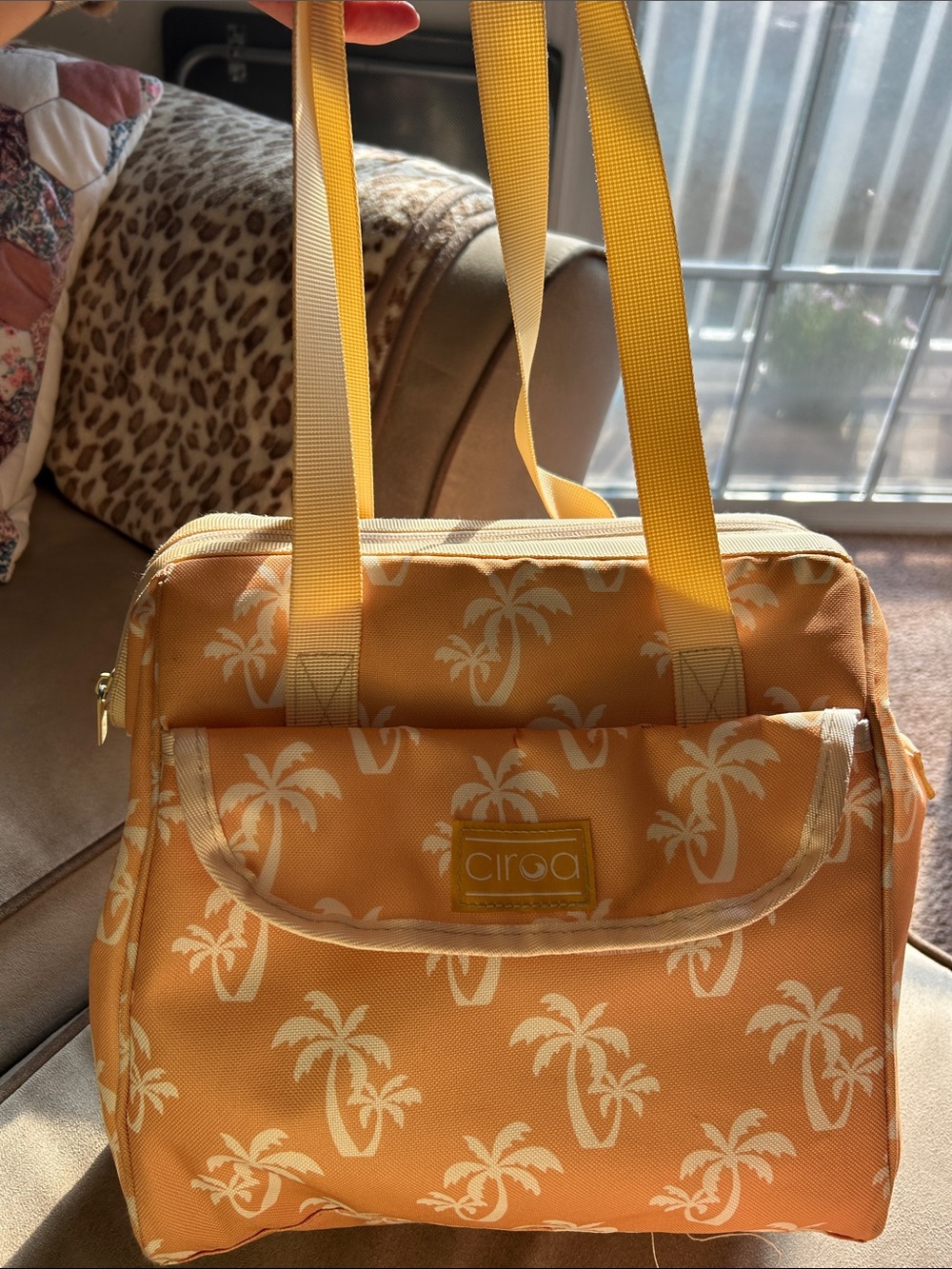 Yellow Palm-Print Insulated Tote Bag